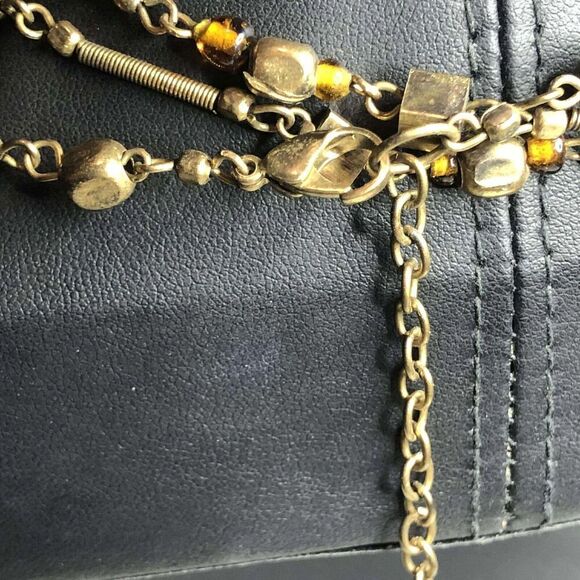 2036 vintage antiqued Gold tone layered beaded station chain necklace 36" - Picture 3 of 3